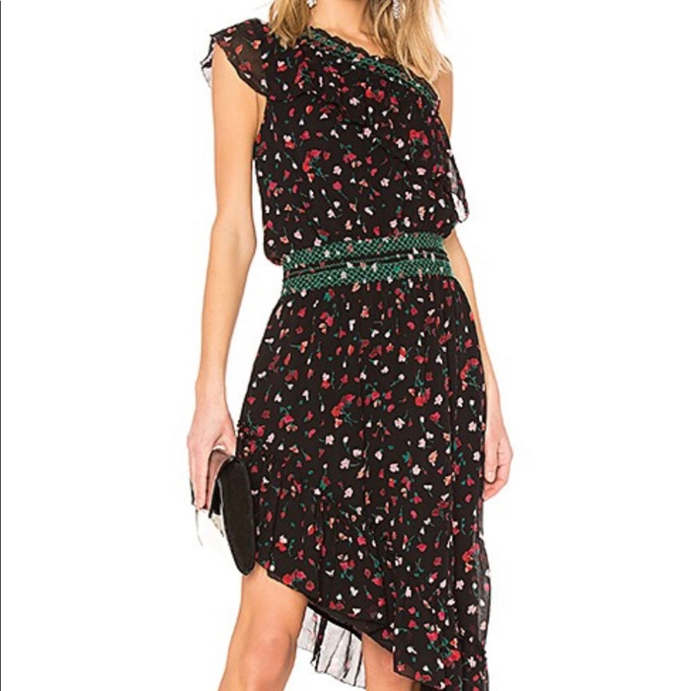 Joie Hafsa Dress Womens Size Small 100% Silk Black Floral Print One Shoulder NWT